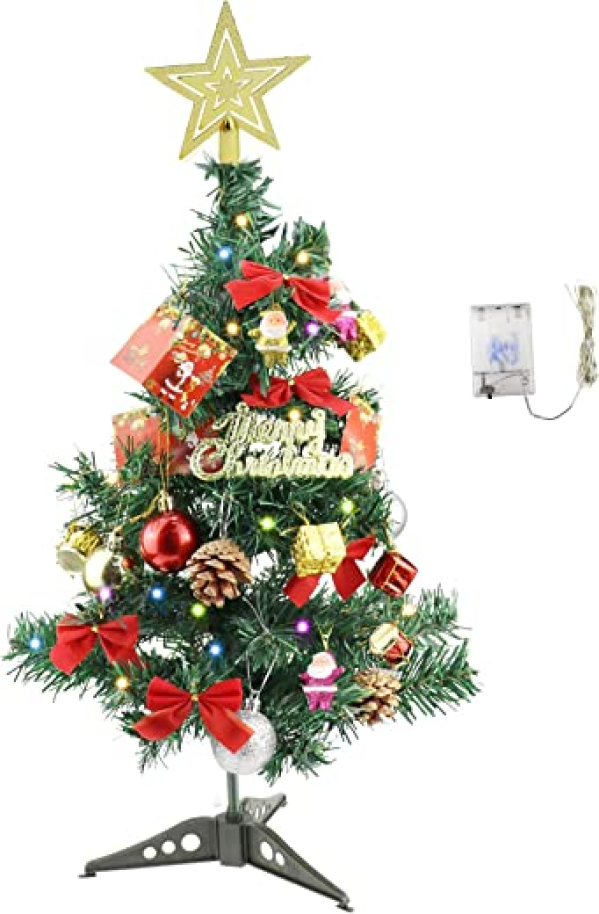 UBERMing Tisch Mini Weihnachtsbaum 60 cm Klein Christbaum Künstlich Geschmückter Künstlicher Weihnachtsbaum mit LED Lichterketten Goldene…