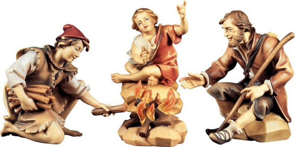 ULPE WOODART Krippenfigur »Hirtengruppe an der Feuerstelle« (Set, 4 St), Handarbeit, hochwertige Holzschnitzkunst
