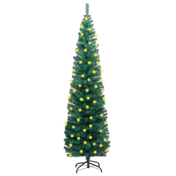vidaXL Künstlicher Weihnachtsbaum »Künstlicher Weihnachtsbaum Schmal LEDs Ständer Grün 210 cm PVC«