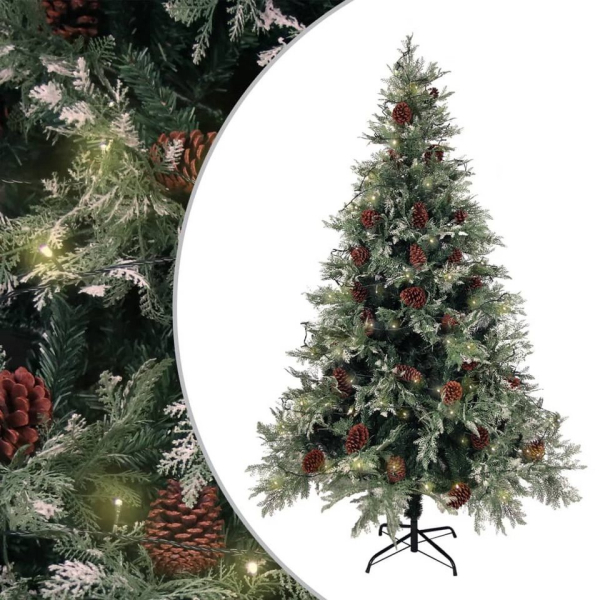 vidaXL Künstlicher Weihnachtsbaum »Weihnachtsbaum mit LEDs & Zapfen Grün & Weiß 120 cm PVC & PE«