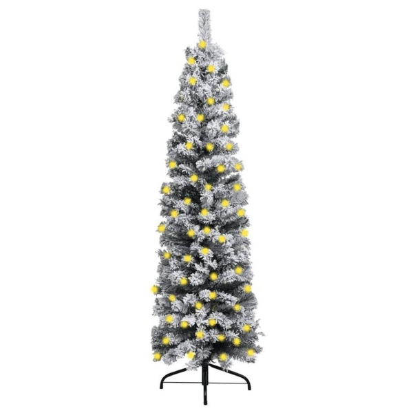 vidaXL Künstlicher Weihnachtsbaum »Weihnachtsbaum Schmal mit LEDs Beschneit Grün 210 cm PVC«