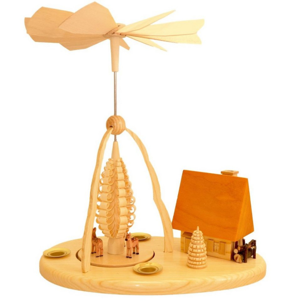 Volkskunst Zenker Weihnachtspyramide »Rehpyramide mit Räucherhaus, natur«, Echt Erzgebirge – Holzkunst mit Herz