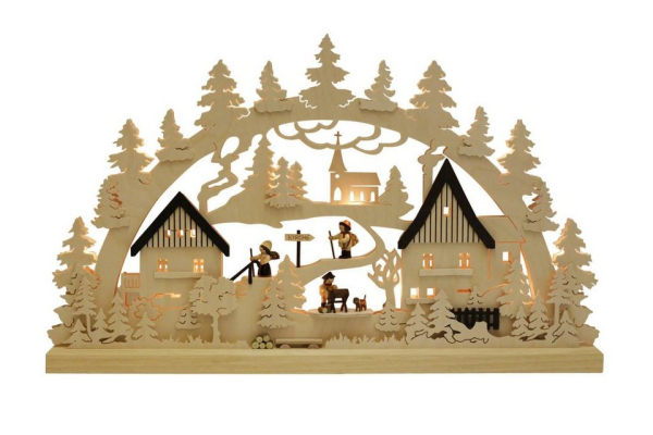 Volkskunstwerkstatt Romy Thiel Schwibbogen »Schwibbogen Dorf – Waldmotiv, 63 cm von Romy Thiel«