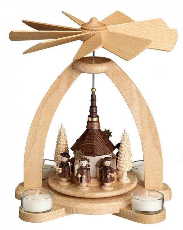 Volkskunstwerkstatt Unger Weihnachtspyramide »Teelichtpyramide Seiffener Kirche«, Echt Erzgebirge – Holzkunst mit Herz