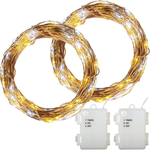 VOLTRONIC LED-Lichterkette »VOLTRONIC 2er Set 50 100 200 LED Lichterdraht«, Lichterkette, BATTERIEBETRIEBEN, mit Timer, für innen und außen, IP44,…