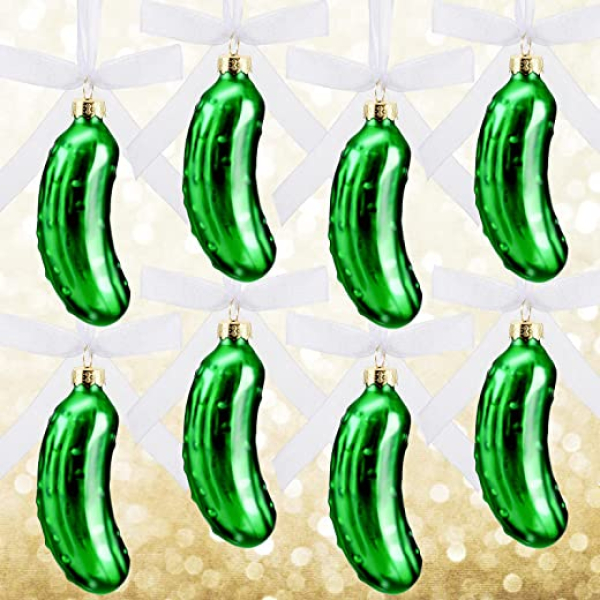 Weihnachten Gurke Ornamente Glas Gurke Geblasen Dekorationen Hängen Grüne Gurke Ornamente für Weihnachtsbaum Dekor (8 Stücke)