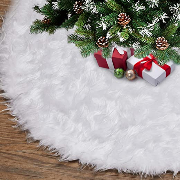 Weihnachtsbaum Decke, 120cm Weihnachtsbaumdecke Runde Form Schneeflocke Weiß Plüsch Christbaumständer Teppich für Weihnachtsfeiertag Dekorationen,…