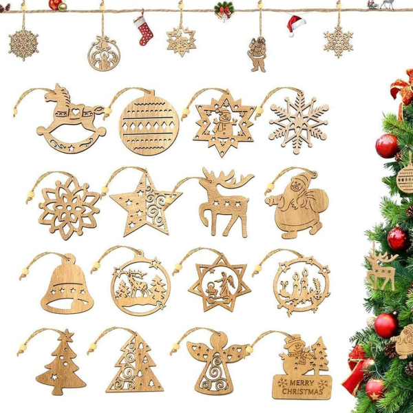 Weihnachtsbaumschmuck Holz, 16 Stück Weihnachtsschmuck aus Holz, Weihnachtsbaum Deko, Christbaumschmuck Holz, Schneeflocken Weihnachten Deko Mit…