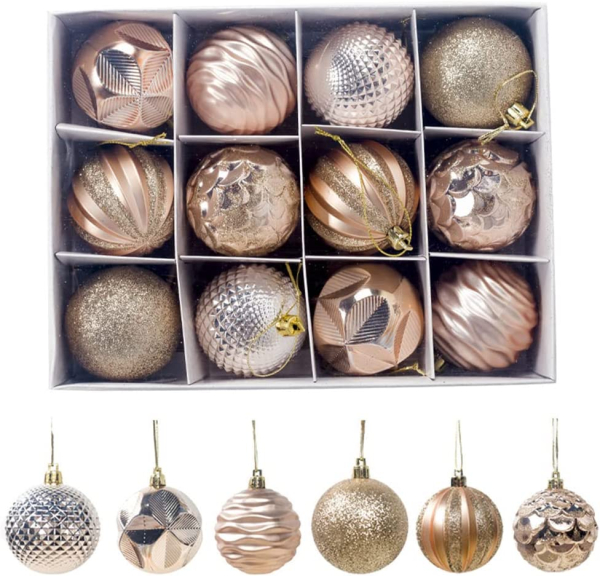 Weihnachtskugeln, 12 Stück Christbaumkugeln Weihnachtskugel, Ø 6cm Weihnachtsbaum Kugeln。Weihnachtsbaum Bälle Dekorationen für Weihnachten (Gold)