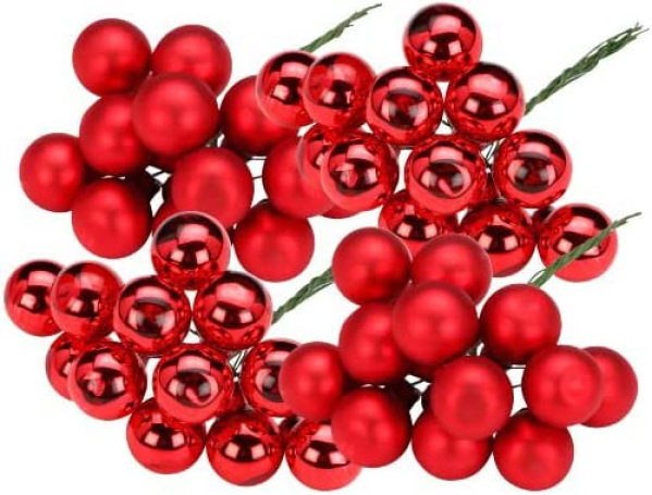 Weihnachtskugeln am Draht Glas 2.5cm x 144 Stück Spiegelbeeren in Kartonbox rot Merry Red