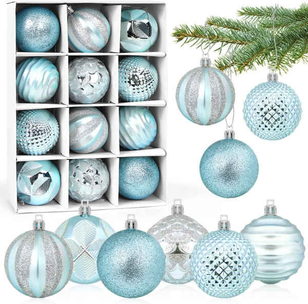 Weihnachtskugeln Blau 6cm, 12 Stück Christbaumkugeln Kunststoff, Kugeln Weihnachtsdeko, Weihnachtsbaumschmuck Set, Weihnachtsbaum Deko &…