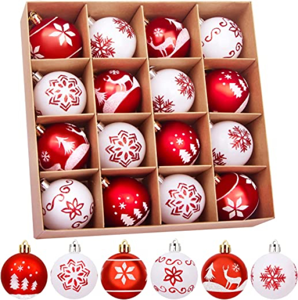 Weihnachtskugeln Kunststoff 16 Stücke 6CM, Christbaumkugeln mit Anhänger und Schlüsselband Christbaumschmuck, Weihnachtsbaum Deko Weihnachten,…