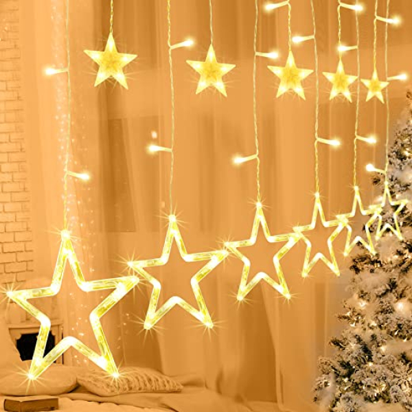 Weihnachtslichterkette Lichterkette Sterne 138 LEDs 8 Modi Lichtervorhang Innen/Außen IP65 Wasserdicht Weihnachtsbeleuchtung Sternenvorhang Für…