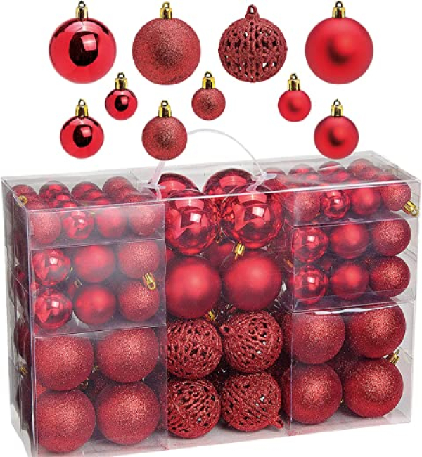 WOMA Christbaumkugeln Set in 14 weihnachtlichen Farben – 50 & 100 Weihnachtskugeln Rot aus Kunststoff – Gold, Silber, Rot & Bronze / Kupfer UVM. -…