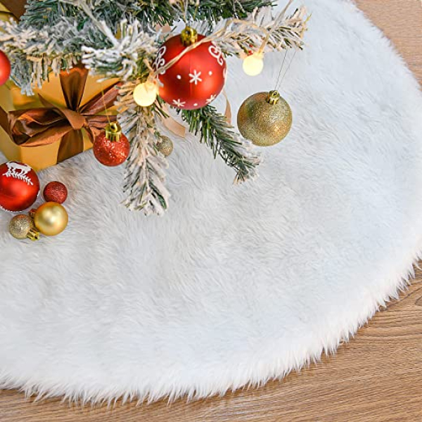 YILEEY Weihnachtsbaumdecke Weiß Plüsch 36zoll/90cm Christbaumdecke Rund Luxus Kunstfell Weihnachtsbaum Rock Tannenbaum Decke, Christbaumständer…