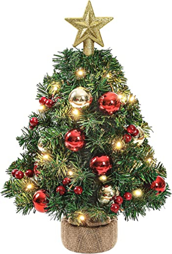 Yorbay Mini Weihnachtsbaum mit 20 warmweiß LEDs 8 Licht Modi, Tannenbaum mit Stern-Baumspitze und Deko Batterie betrieben, für Weihnachten, Advent,…