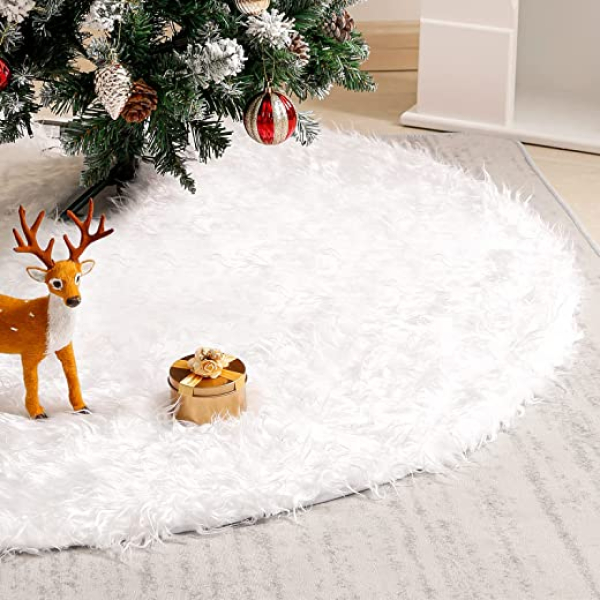 Yorbay Tannenbaum Decke kunstfell Weiß Rund Rock Teppich Filz für Schnee Christbaum Weihnachtsbaum Deko (90cm)