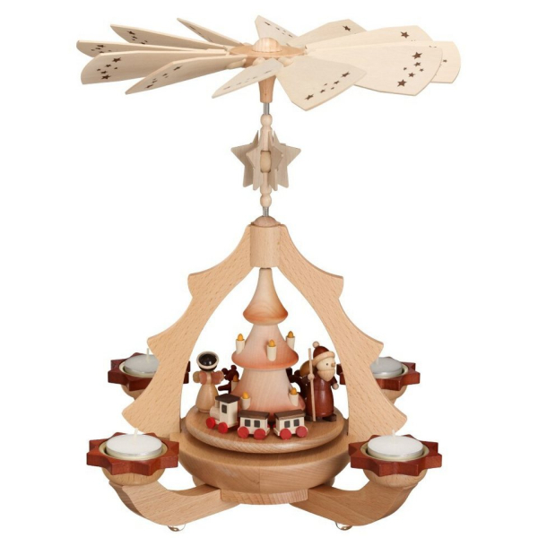Zeidler Holzkunst Weihnachtspyramide »Leuchterpyramide Bescherung für 4 Teelichter«, Hergestellt im Erzgebirge – Made in Germany